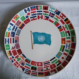 Vintage MCM Norsk Flint Egersund Norway United Nations Commemorative Plate Flags